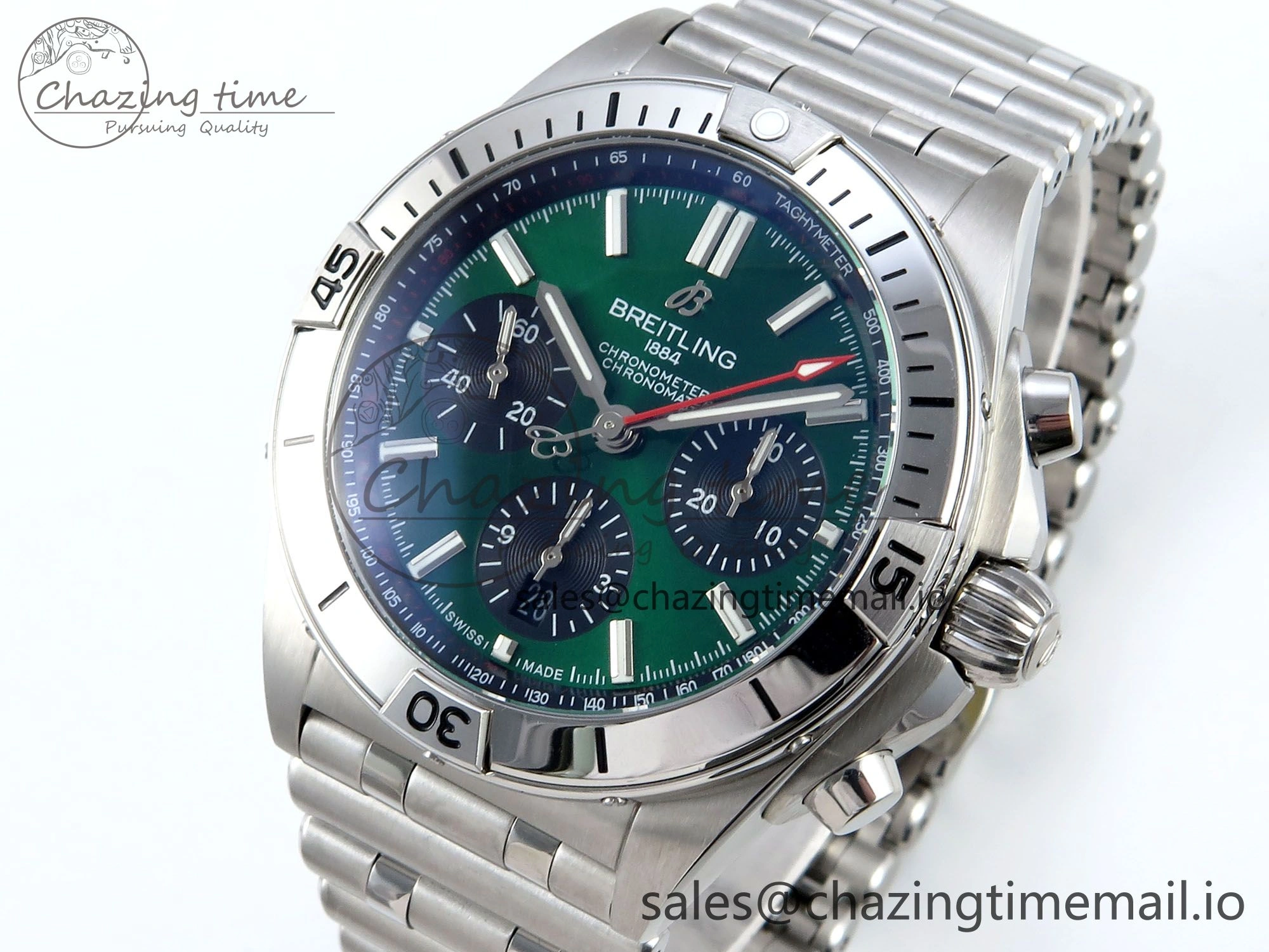 Chronomat B01 42mm SS TF 1:1 Best Edition Green Black Dial on SS Bracelet A7750 V2