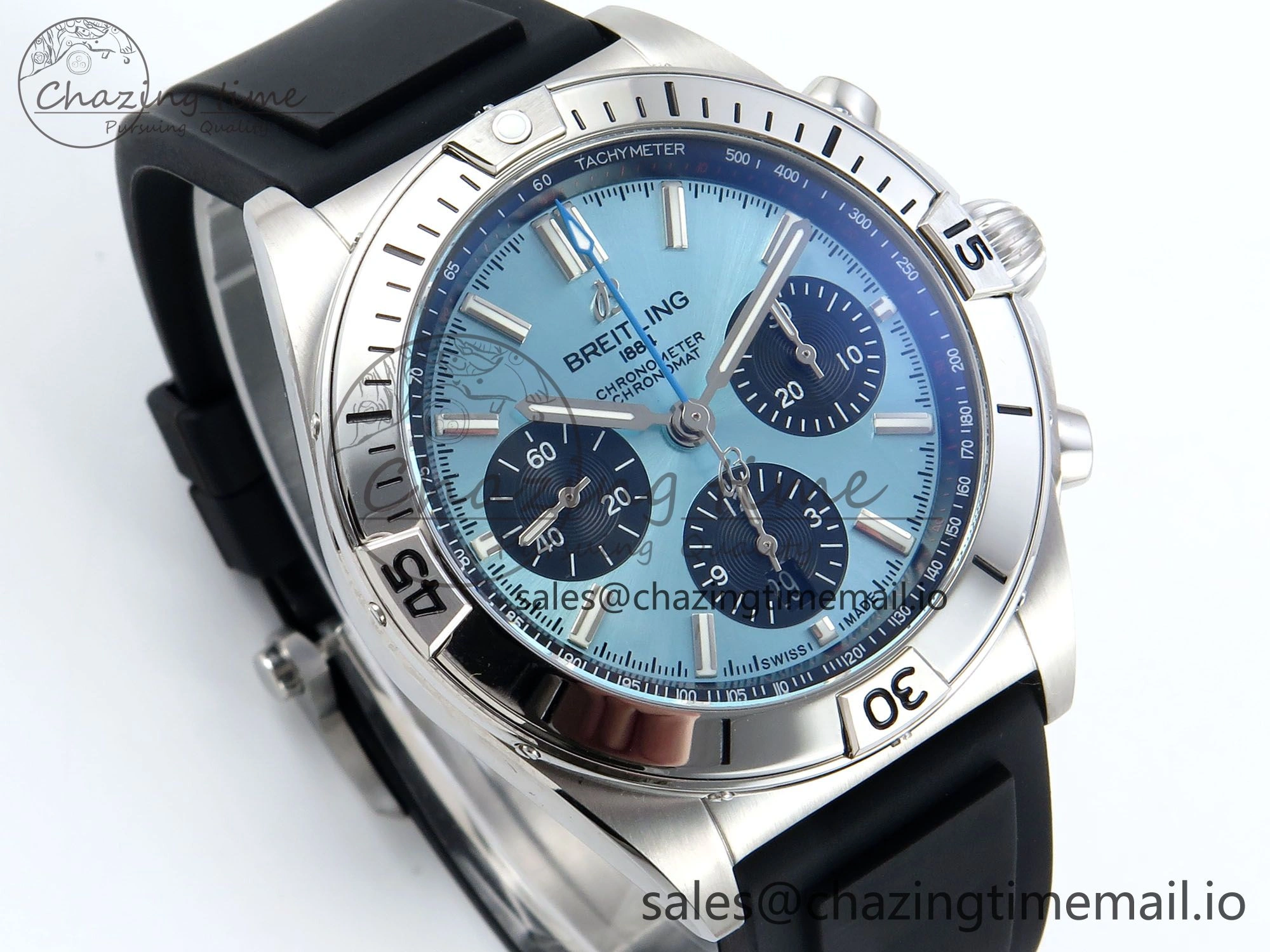 Chronomat B01 42mm SS TF 1:1 Best Edition Ice Blue Dial on Black Rubber Strap A7750 V2