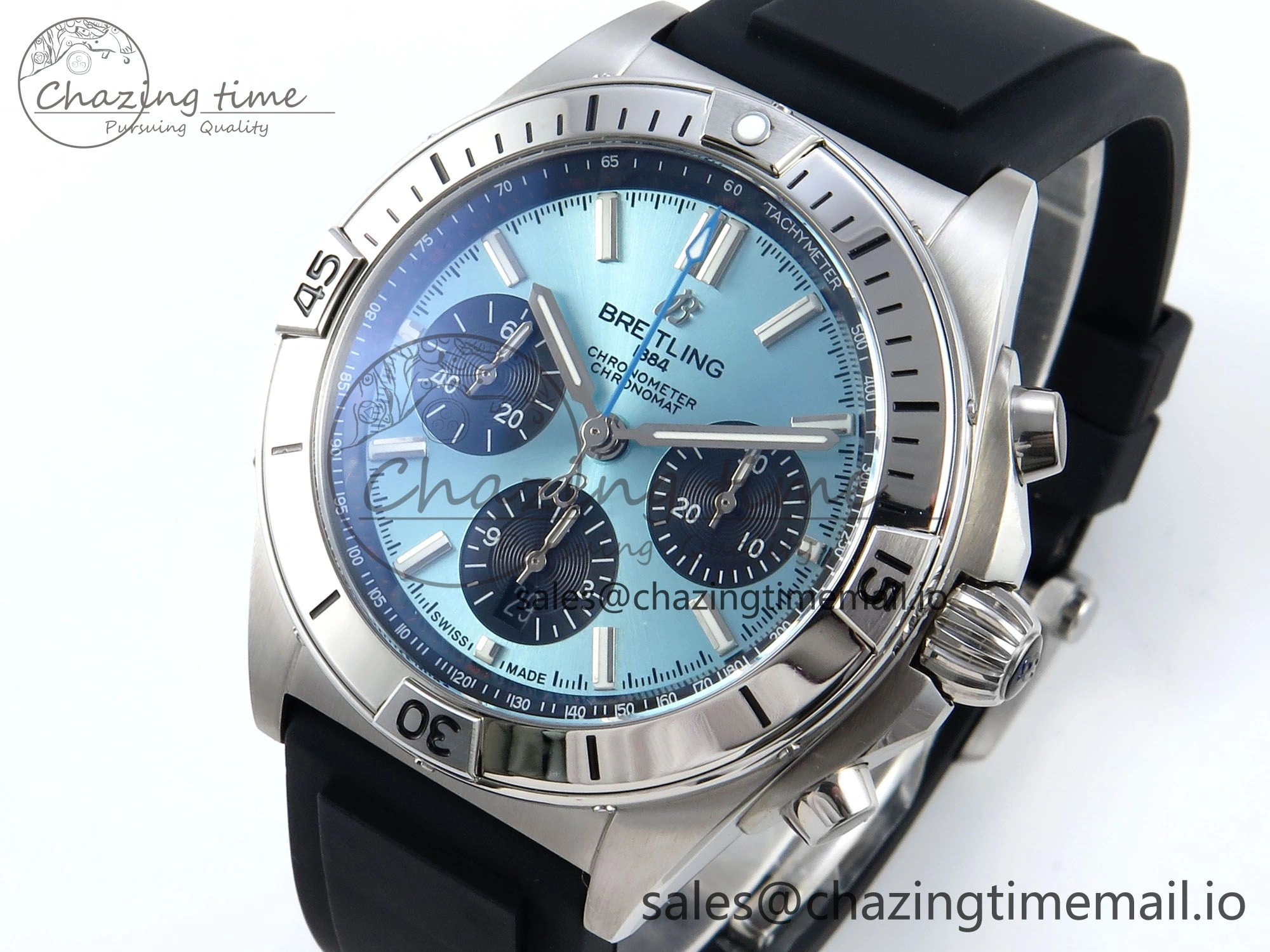 Chronomat B01 42mm SS TF 1:1 Best Edition Ice Blue Dial on Black Rubber Strap A7750 V2