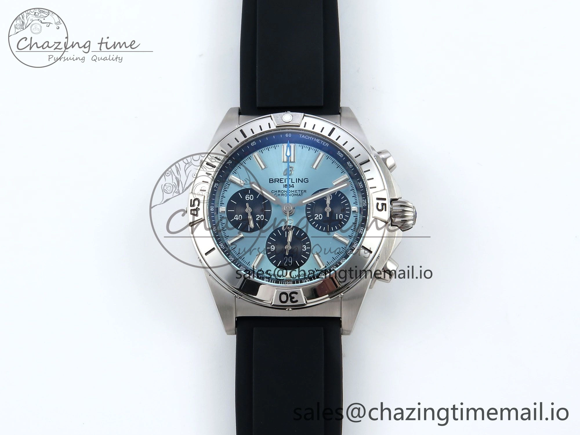 Chronomat B01 42mm SS TF 1:1 Best Edition Ice Blue Dial on Black Rubber Strap A7750 V2