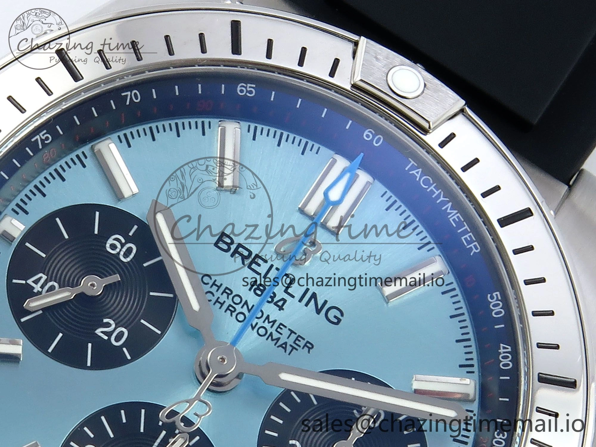 Chronomat B01 42mm SS TF 1:1 Best Edition Ice Blue Dial on Black Rubber Strap A7750 V2