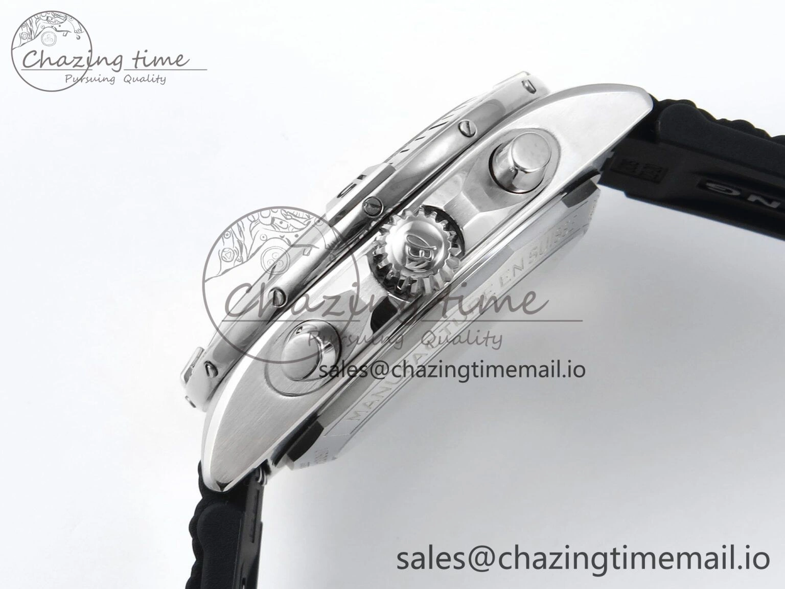 Chronomat B01 42mm SS TF 1:1 Best Edition RG Black Dial on Black Rouleaux Strap A7750 V2