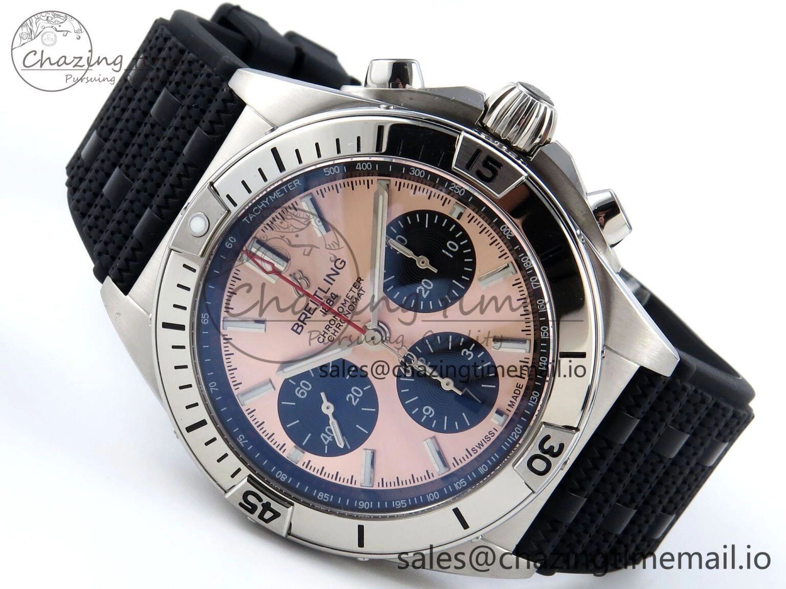 Chronomat B01 42mm SS TF 1:1 Best Edition RG Black Dial on Black Rouleaux Strap A7750 V2
