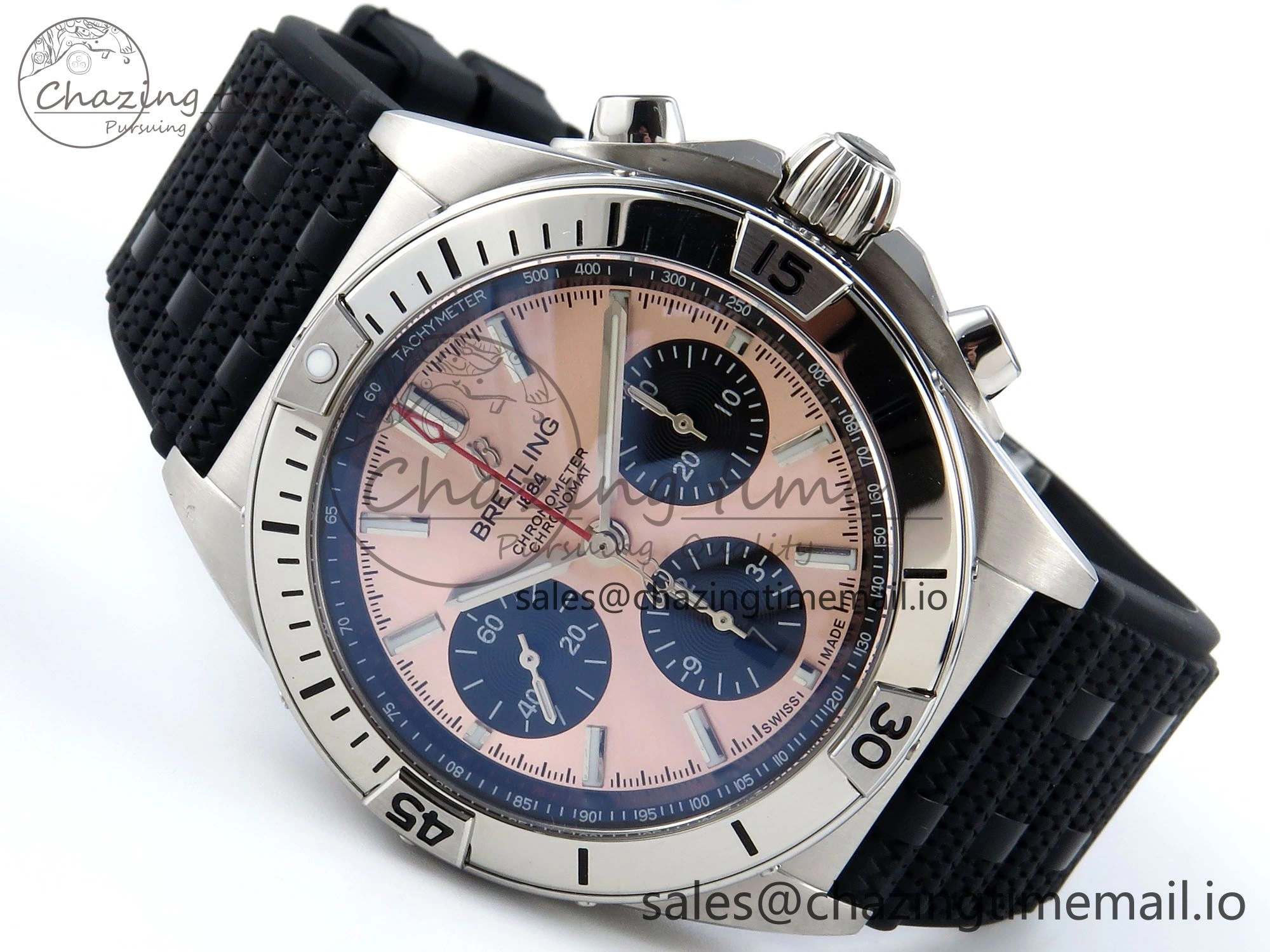 Chronomat B01 42mm SS TF 1:1 Best Edition RG Black Dial on Black Rouleaux Strap A7750 V2