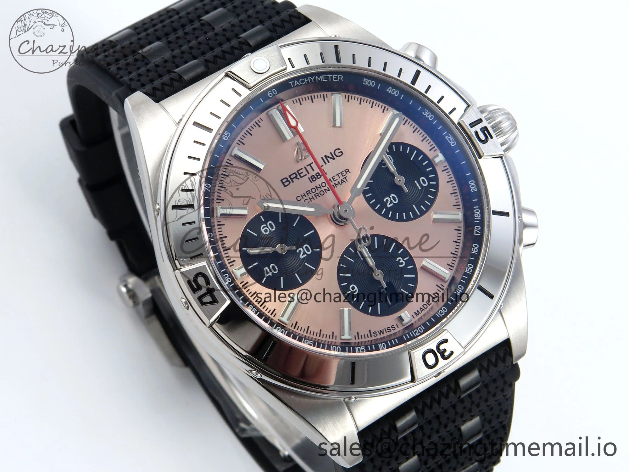 Chronomat B01 42mm SS TF 1:1 Best Edition RG Black Dial on Black Rouleaux Strap A7750 V2