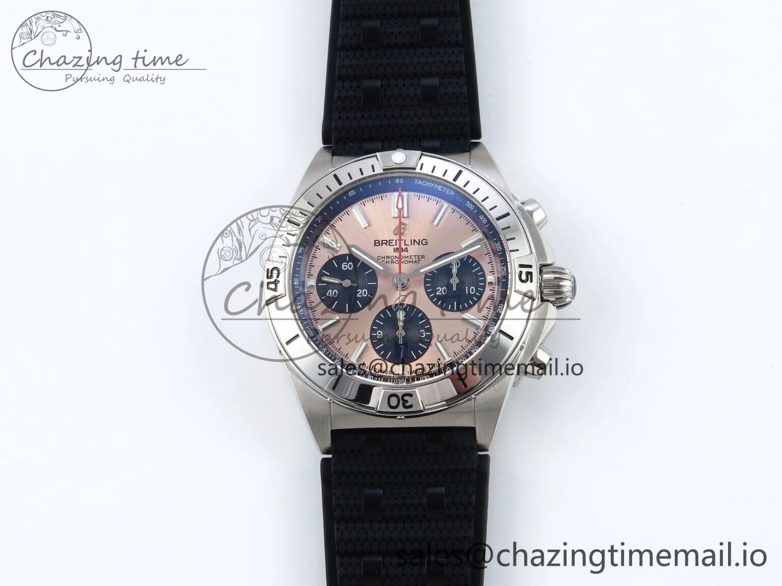 Chronomat B01 42mm SS TF 1:1 Best Edition RG Black Dial on Black Rouleaux Strap A7750 V2