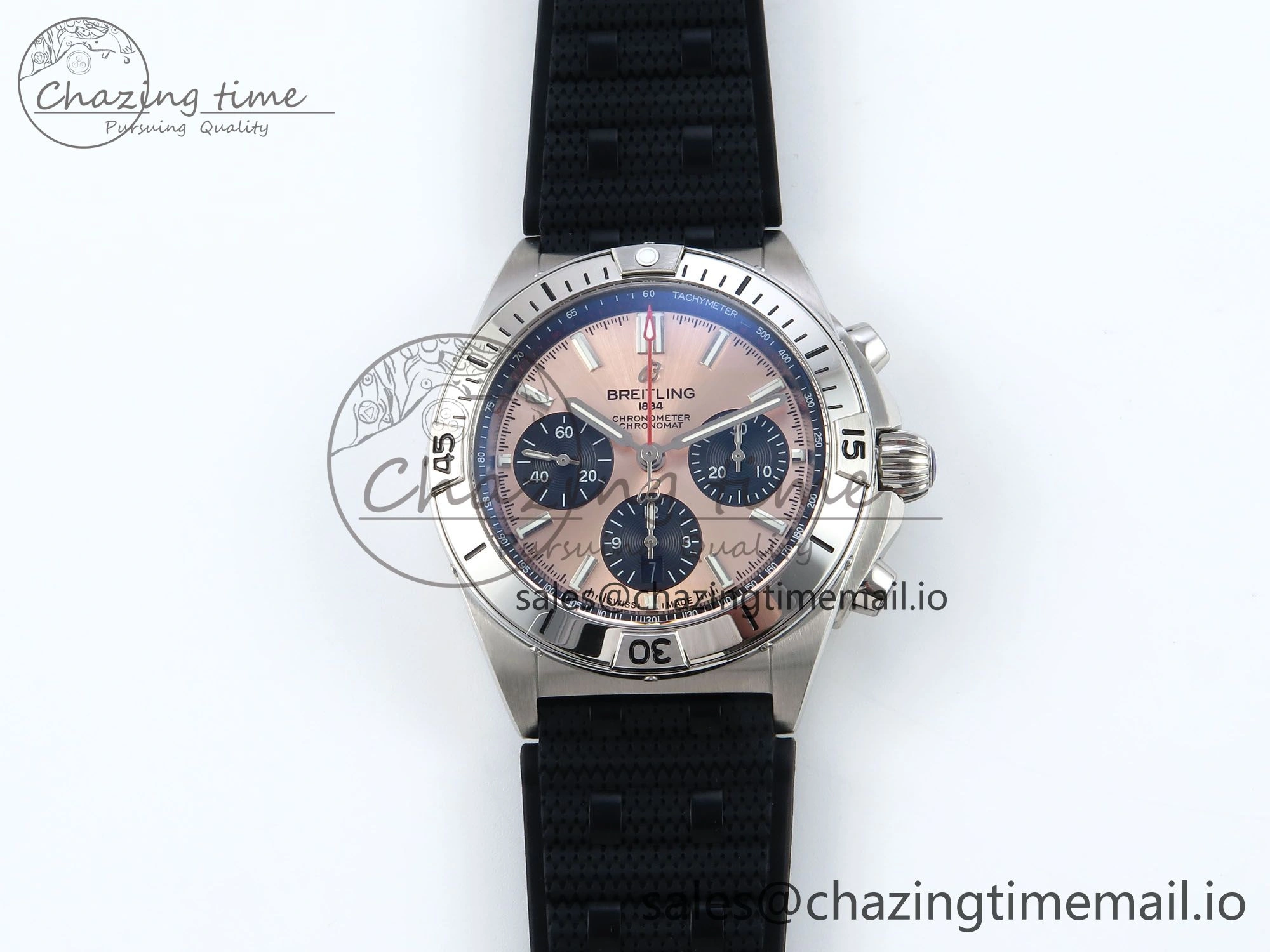 Chronomat B01 42mm SS TF 1:1 Best Edition RG Black Dial on Black Rouleaux Strap A7750 V2