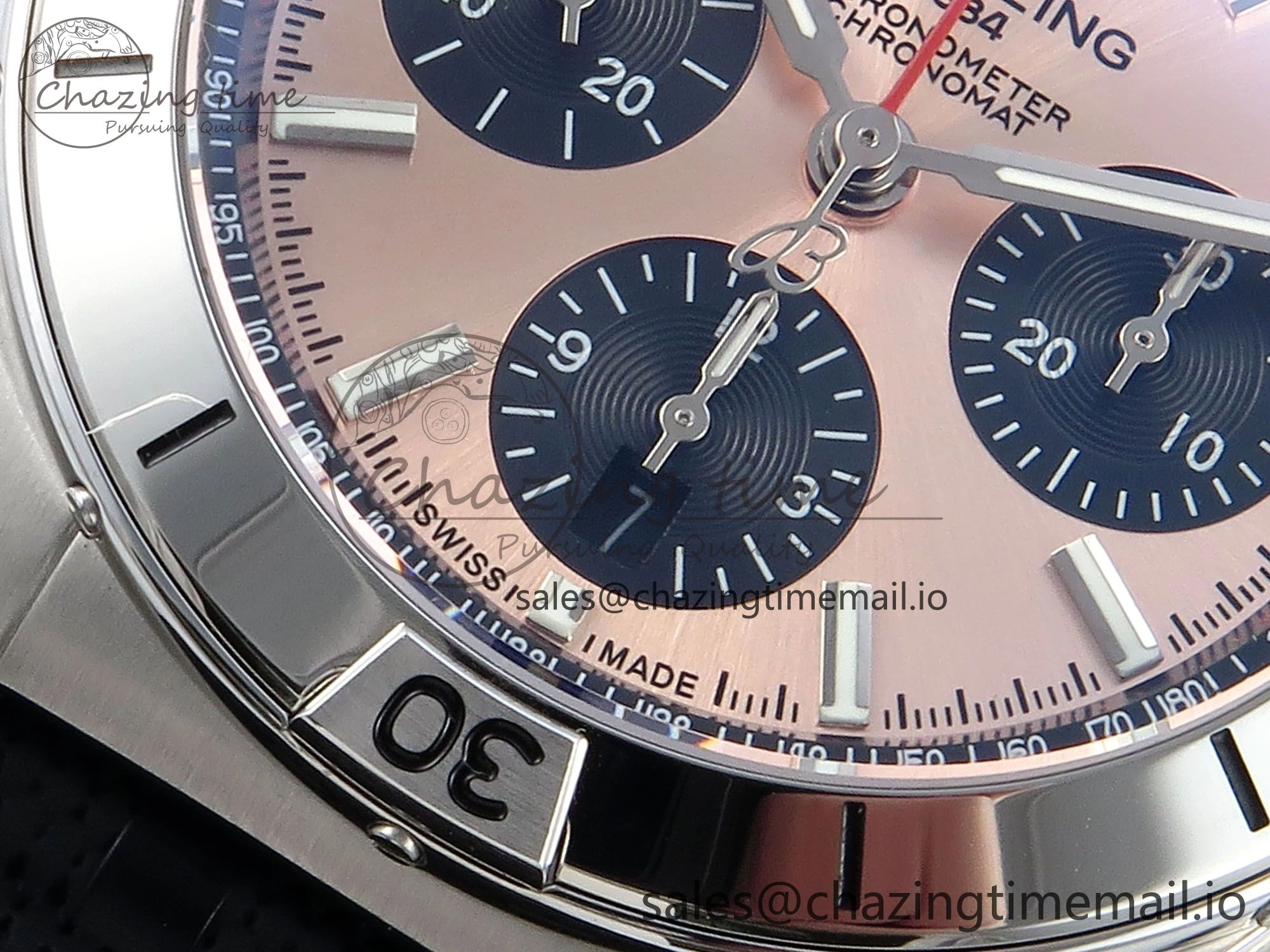 Chronomat B01 42mm SS TF 1:1 Best Edition RG Black Dial on Black Rouleaux Strap A7750 V2
