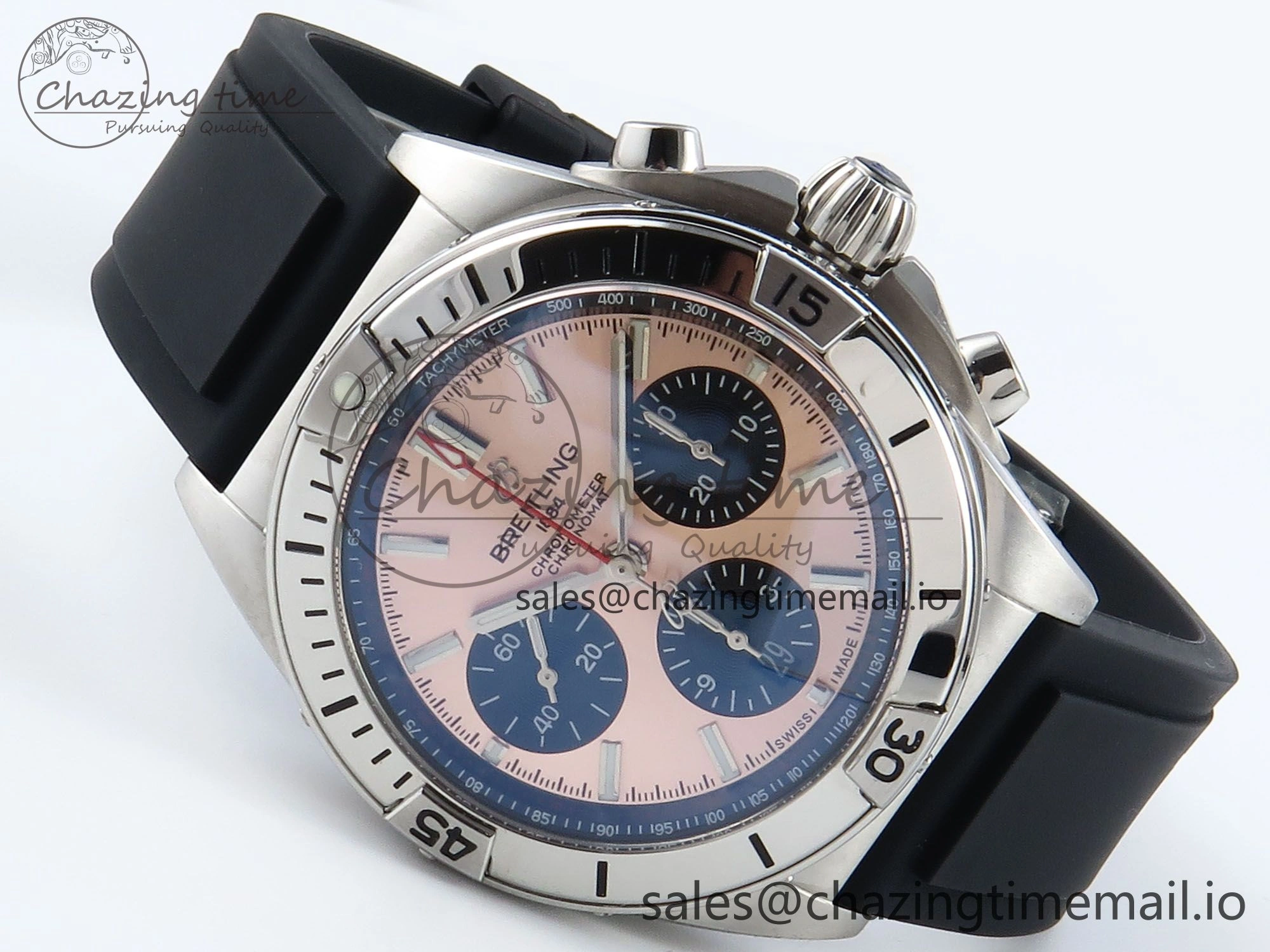 Chronomat B01 42mm SS TF 1:1 Best Edition RG Black Dial on Black Rubber Strap A7750 V2