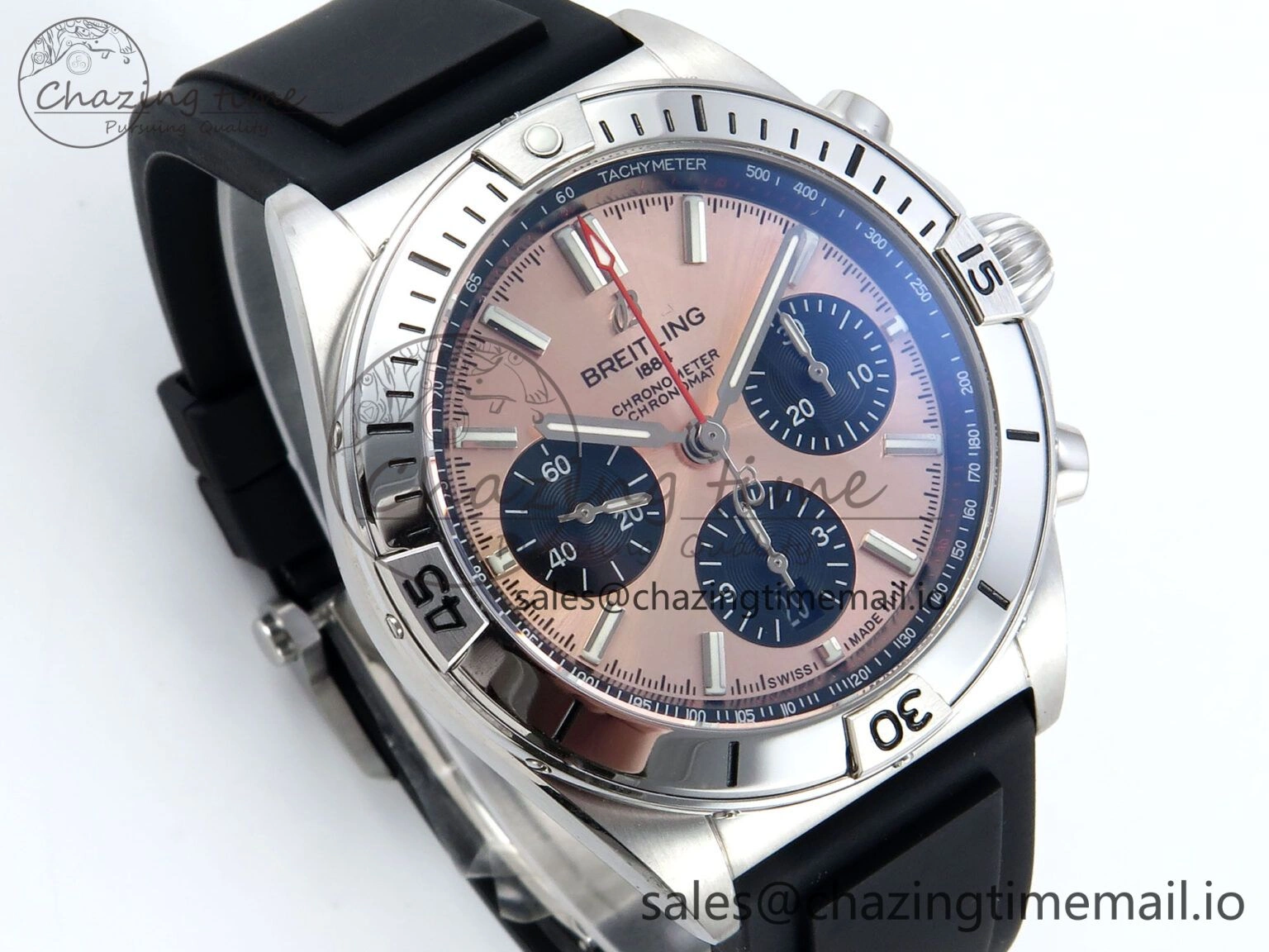 Chronomat B01 42mm SS TF 1:1 Best Edition RG Black Dial on Black Rubber Strap A7750 V2