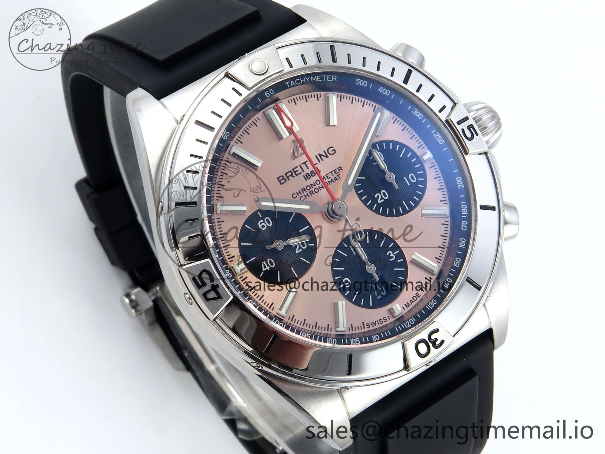 Chronomat B01 42mm SS TF 1:1 Best Edition RG Black Dial on Black Rubber Strap A7750 V2