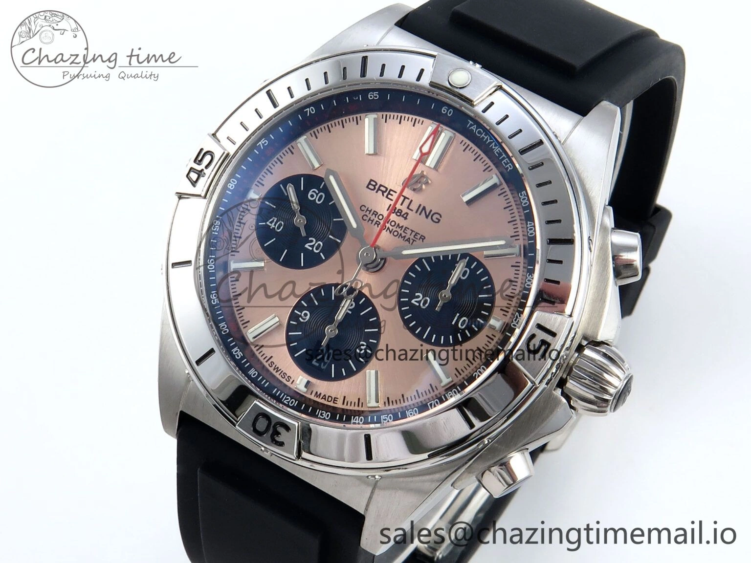 Chronomat B01 42mm SS TF 1:1 Best Edition RG Black Dial on Black Rubber Strap A7750 V2