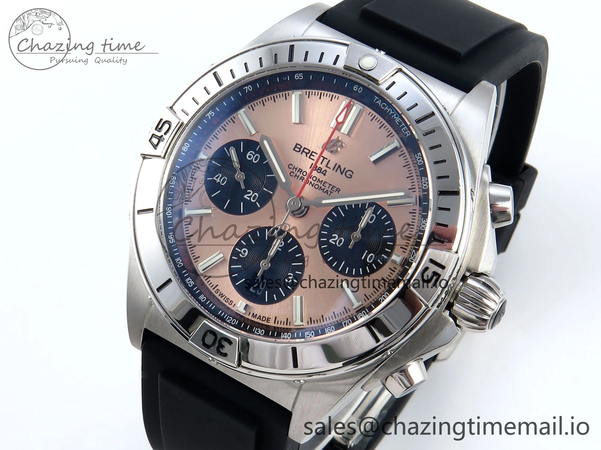 Chronomat B01 42mm SS TF 1:1 Best Edition RG Black Dial on Black Rubber Strap A7750 V2