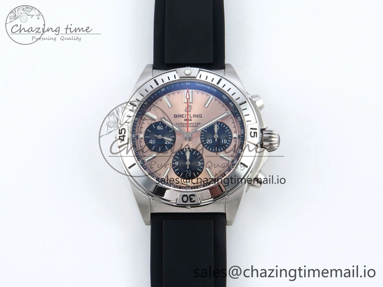 Chronomat B01 42mm SS TF 1:1 Best Edition RG Black Dial on Black Rubber Strap A7750 V2