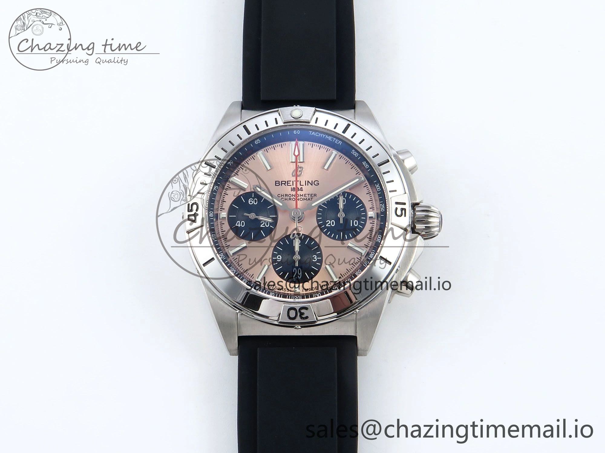 Chronomat B01 42mm SS TF 1:1 Best Edition RG Black Dial on Black Rubber Strap A7750 V2