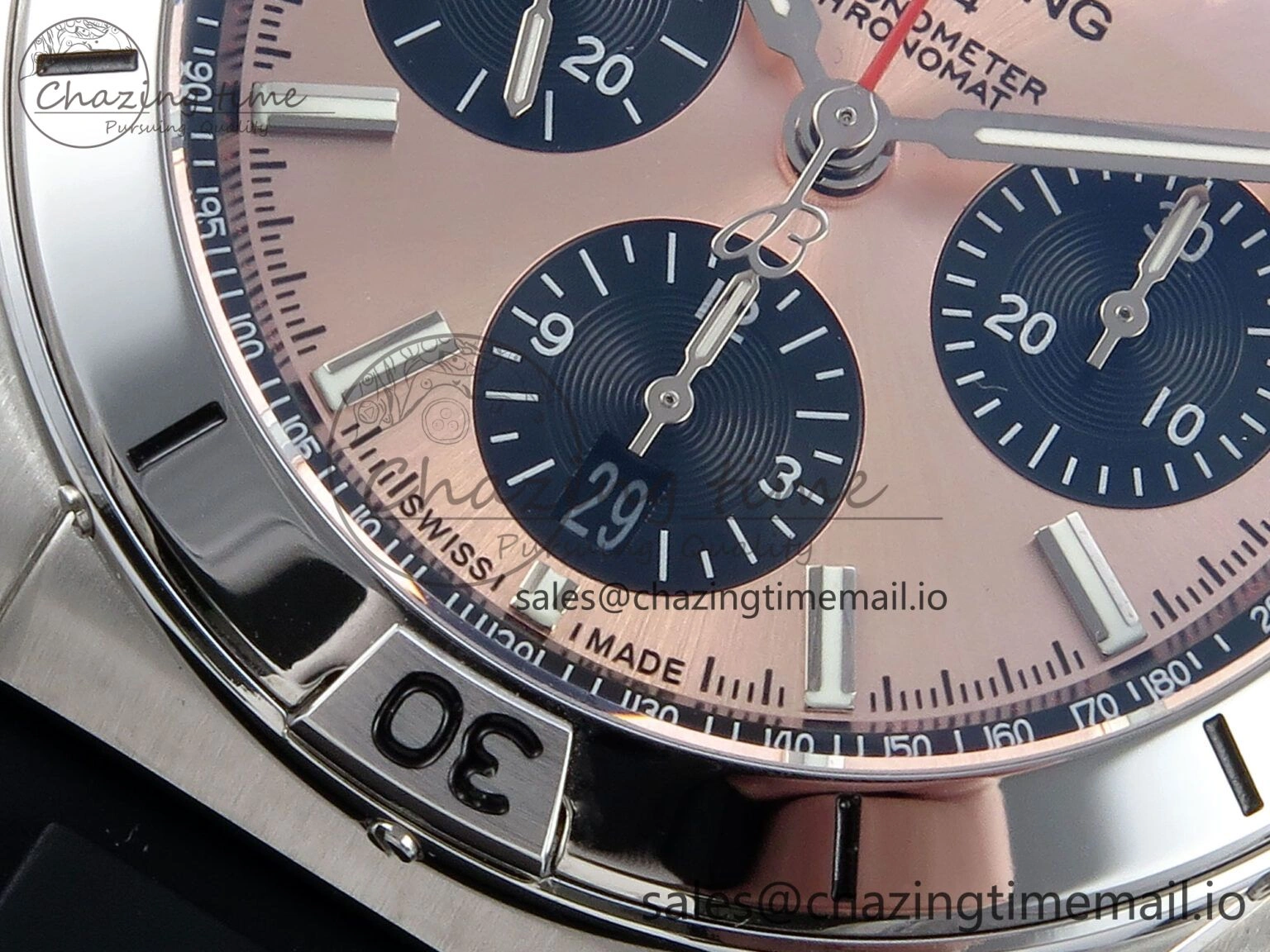 Chronomat B01 42mm SS TF 1:1 Best Edition RG Black Dial on Black Rubber Strap A7750 V2