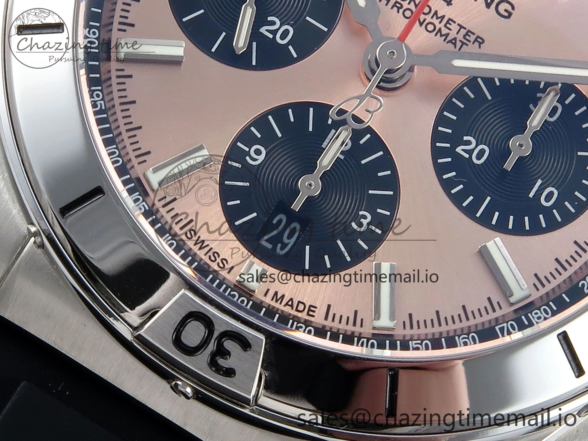Chronomat B01 42mm SS TF 1:1 Best Edition RG Black Dial on Black Rubber Strap A7750 V2