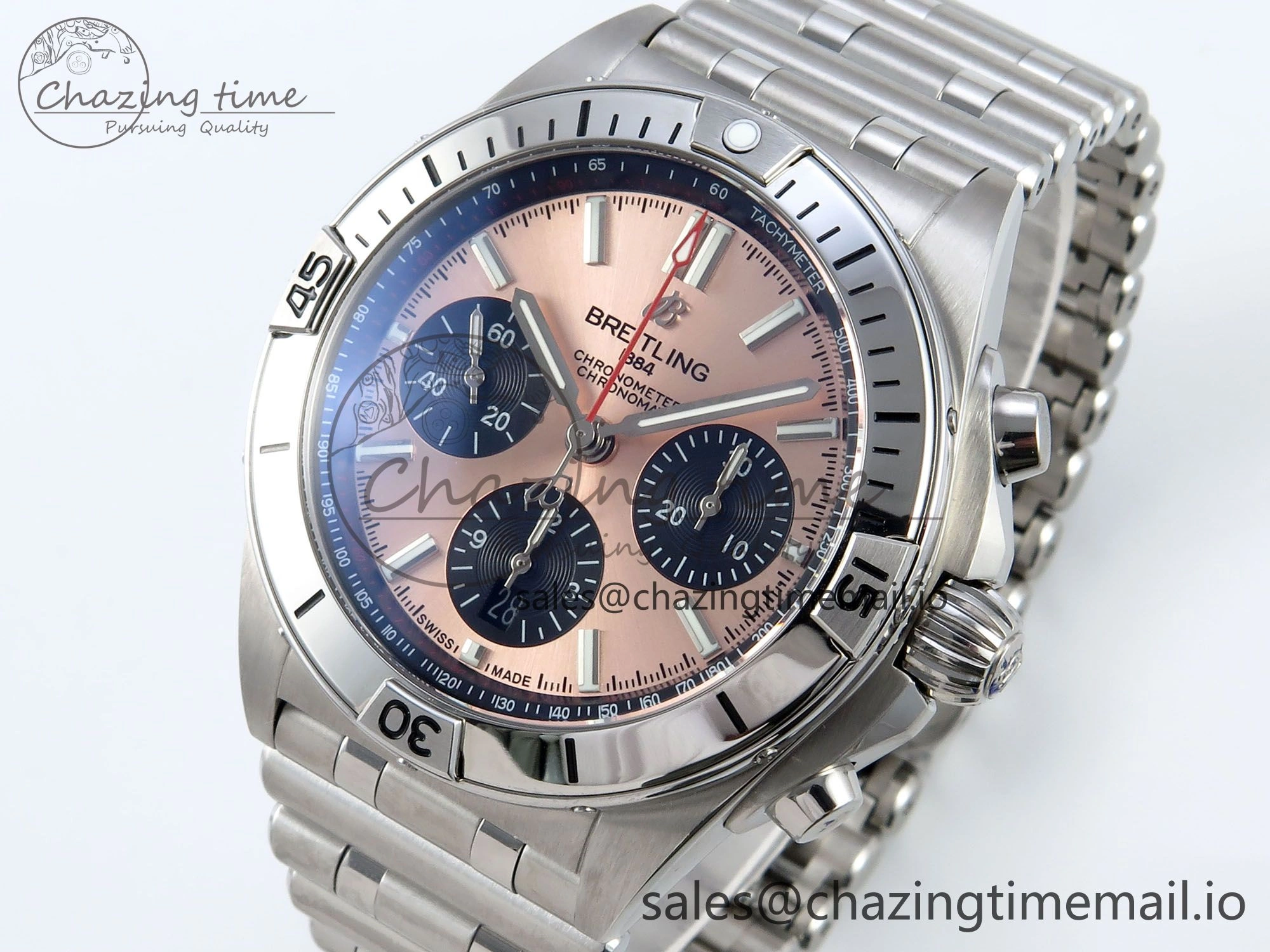Chronomat B01 42mm SS TF 1:1 Best Edition RG Black Dial on SS Bracelet A7750 V2