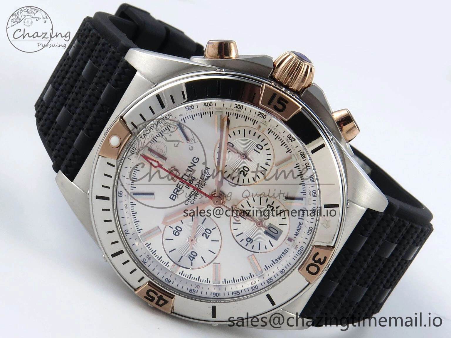 Chronomat B01 42mm SS TF 1:1 Best Edition Silver Dial on Black Rouleaux Strap A7750 V2