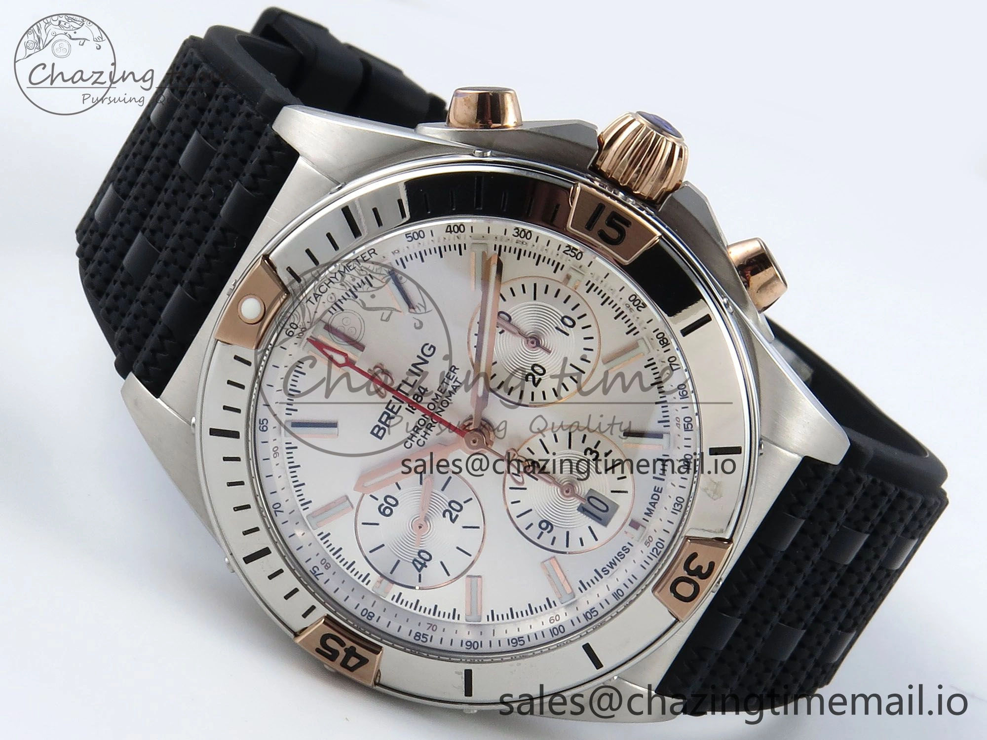 Chronomat B01 42mm SS TF 1:1 Best Edition Silver Dial on Black Rouleaux Strap A7750 V2