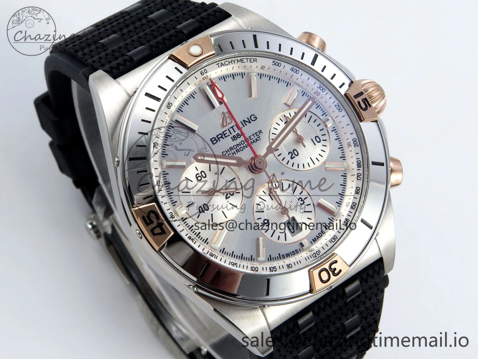 Chronomat B01 42mm SS TF 1:1 Best Edition Silver Dial on Black Rouleaux Strap A7750 V2