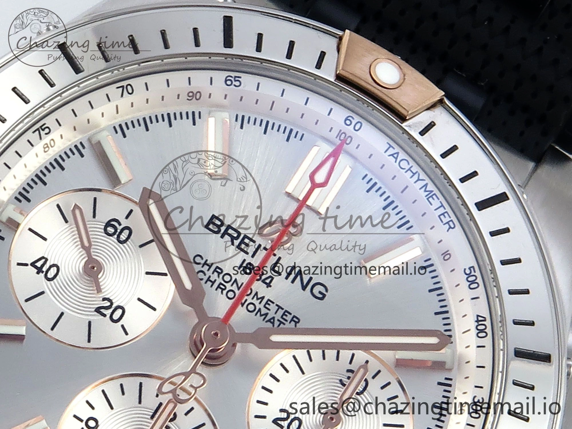 Chronomat B01 42mm SS TF 1:1 Best Edition Silver Dial on Black Rouleaux Strap A7750 V2