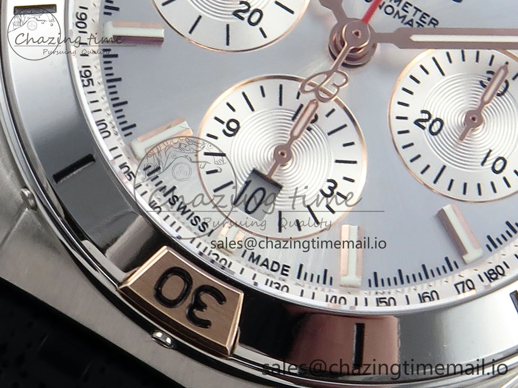 Chronomat B01 42mm SS TF 1:1 Best Edition Silver Dial on Black Rouleaux Strap A7750 V2