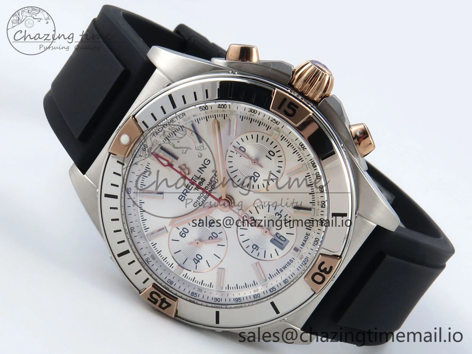Chronomat B01 42mm SS TF 1:1 Best Edition Silver Dial on Black Rubber Strap A7750 V2