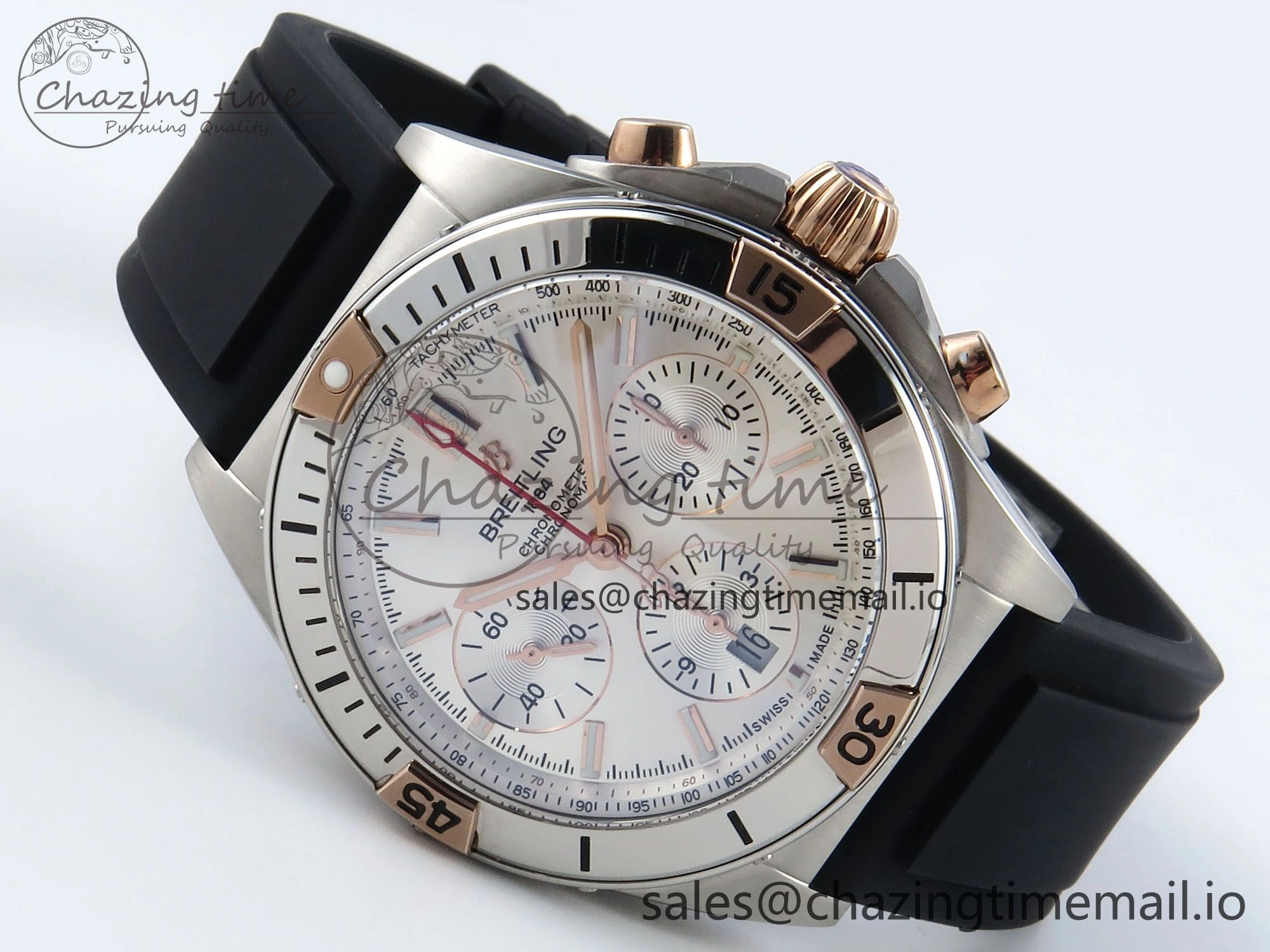 Chronomat B01 42mm SS TF 1:1 Best Edition Silver Dial on Black Rubber Strap A7750 V2