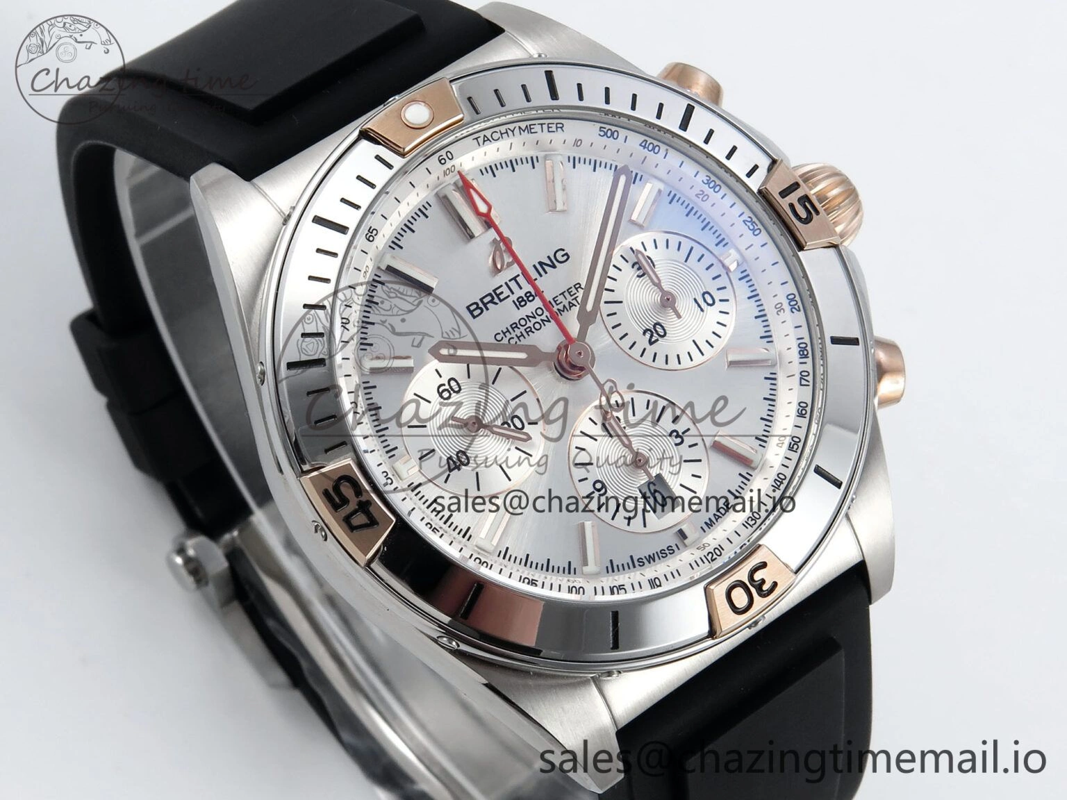 Chronomat B01 42mm SS TF 1:1 Best Edition Silver Dial on Black Rubber Strap A7750 V2