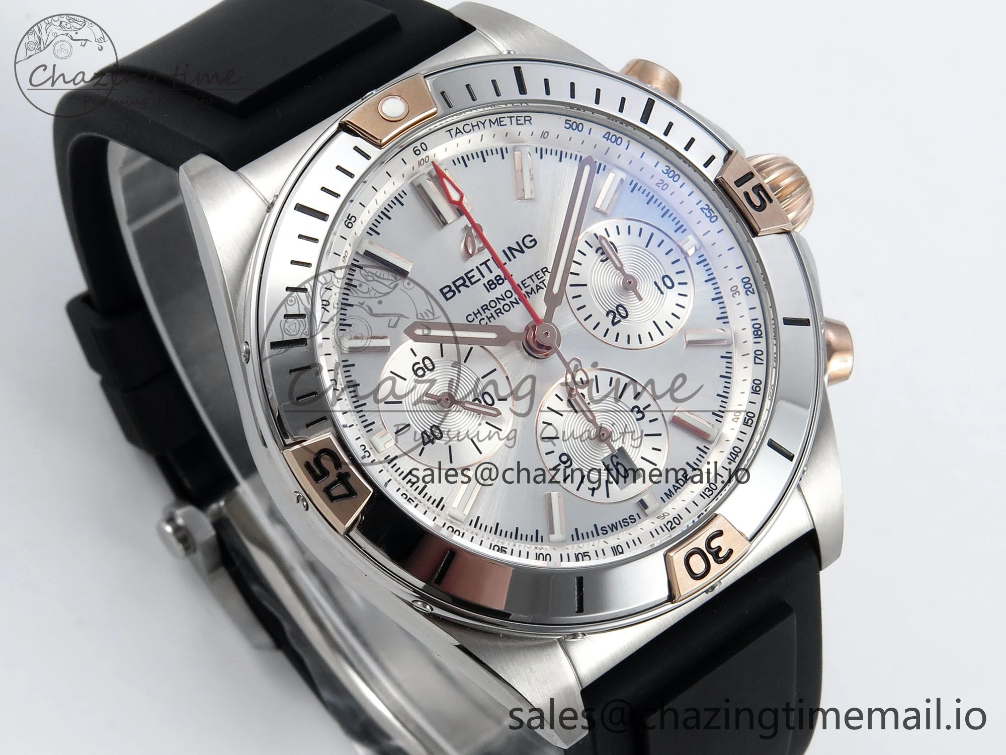 Chronomat B01 42mm SS TF 1:1 Best Edition Silver Dial on Black Rubber Strap A7750 V2