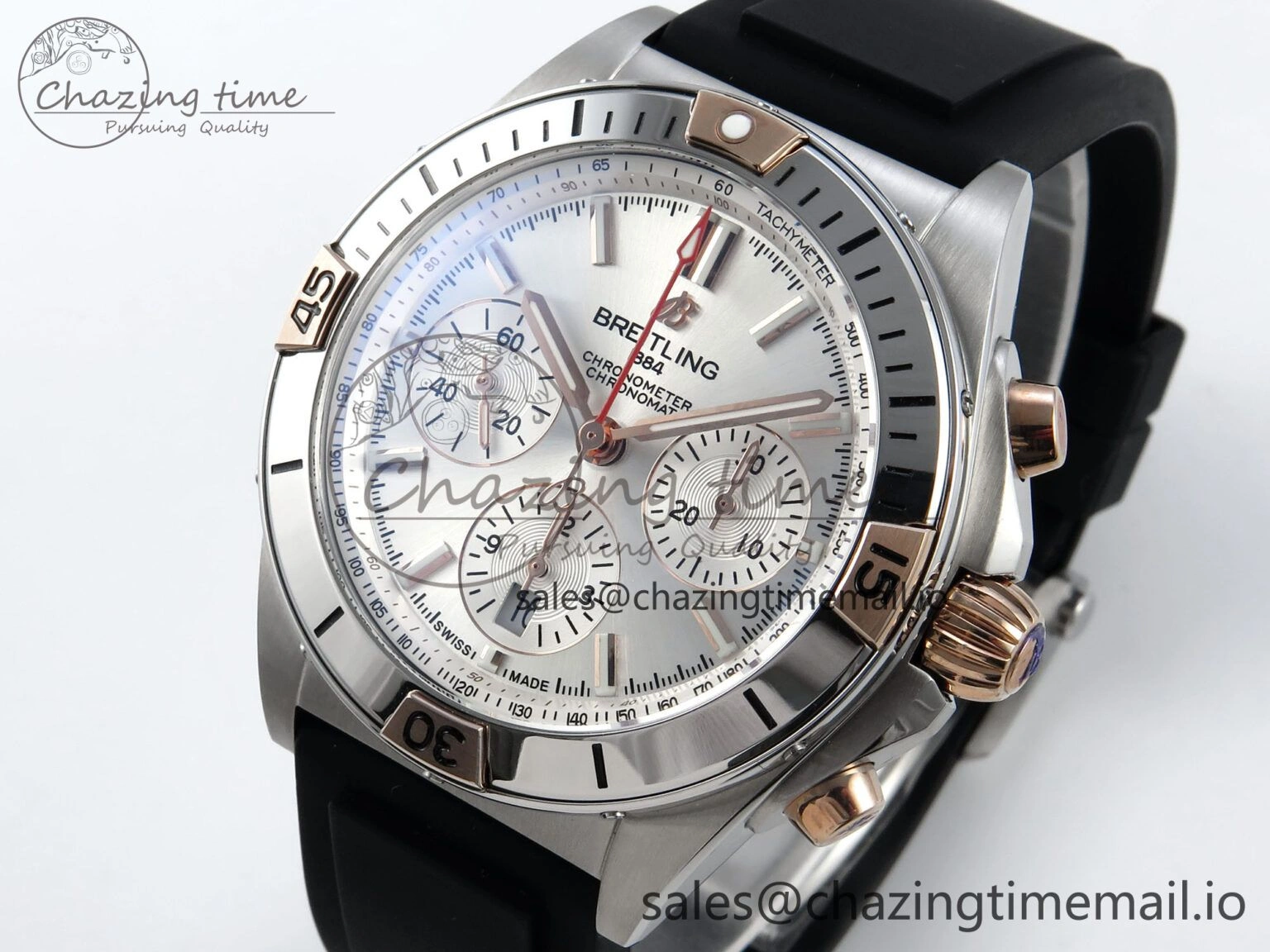 Chronomat B01 42mm SS TF 1:1 Best Edition Silver Dial on Black Rubber Strap A7750 V2