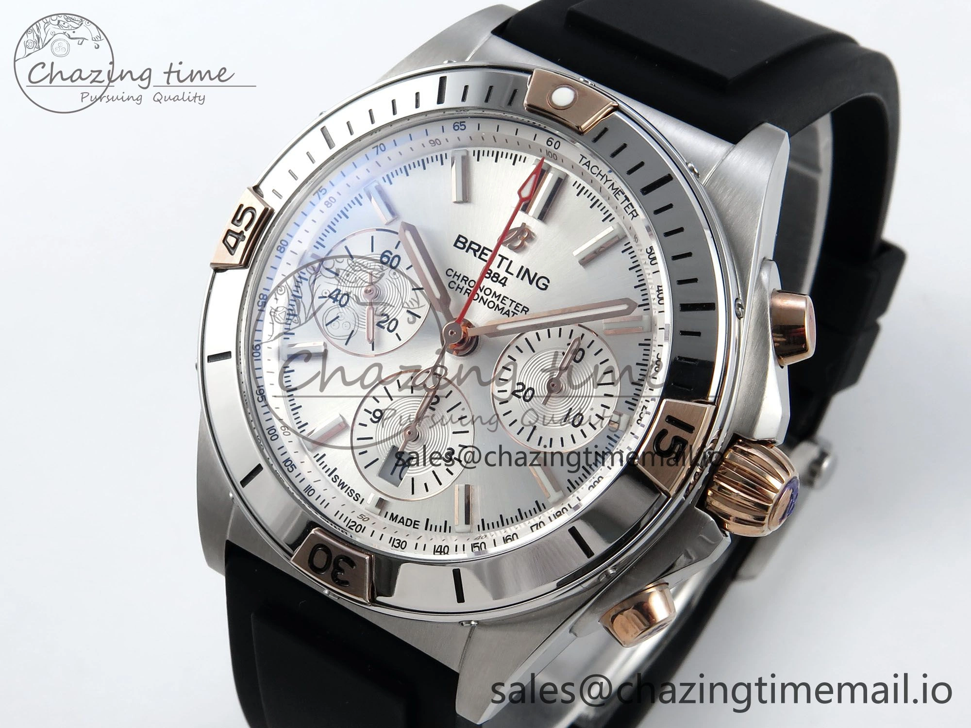Chronomat B01 42mm SS TF 1:1 Best Edition Silver Dial on Black Rubber Strap A7750 V2