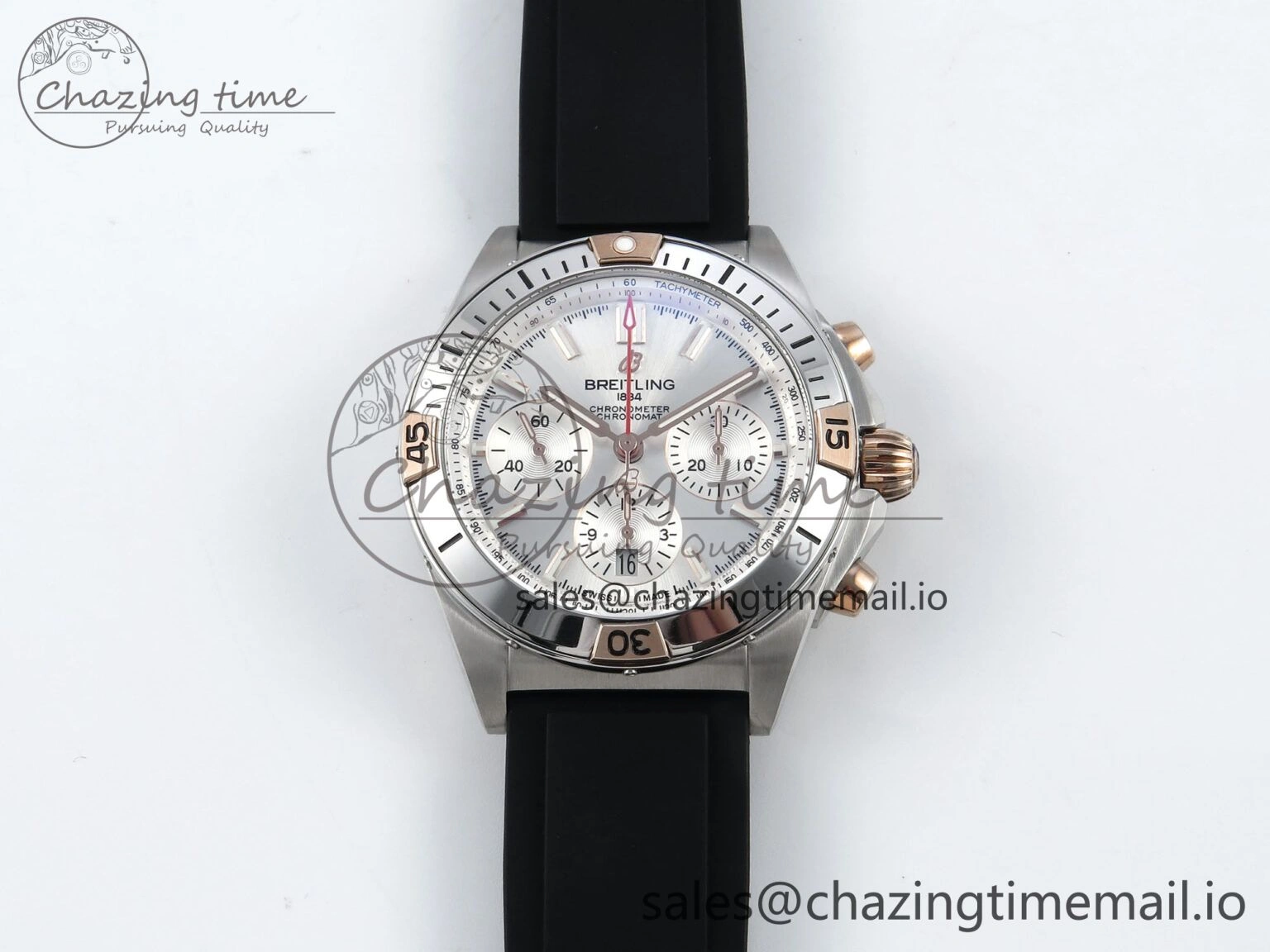 Chronomat B01 42mm SS TF 1:1 Best Edition Silver Dial on Black Rubber Strap A7750 V2