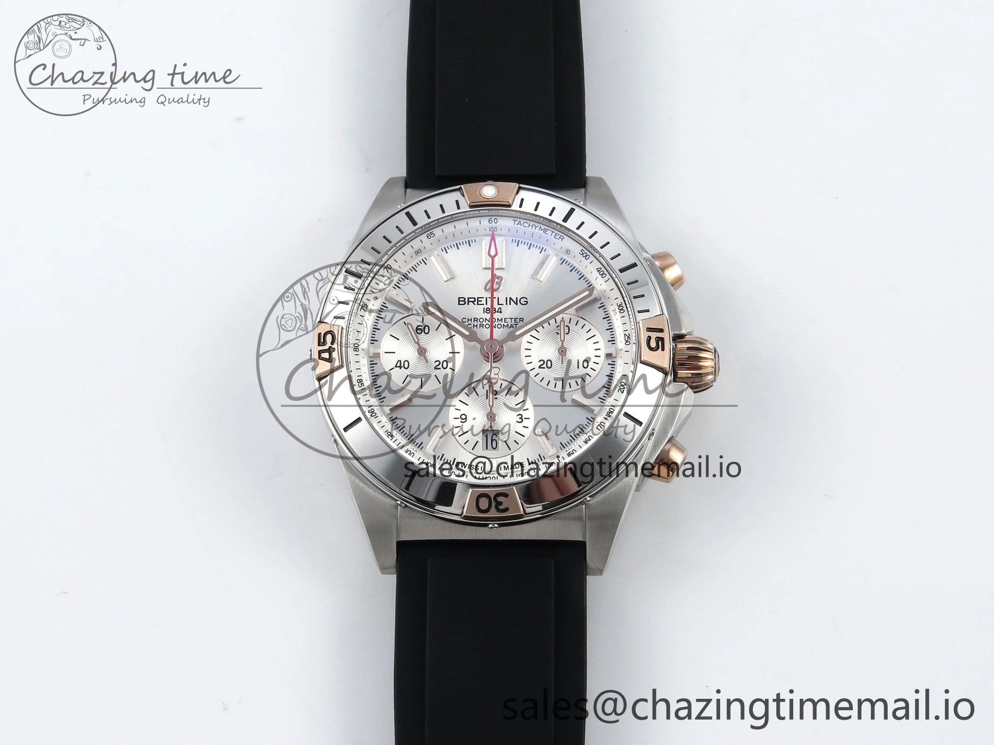 Chronomat B01 42mm SS TF 1:1 Best Edition Silver Dial on Black Rubber Strap A7750 V2
