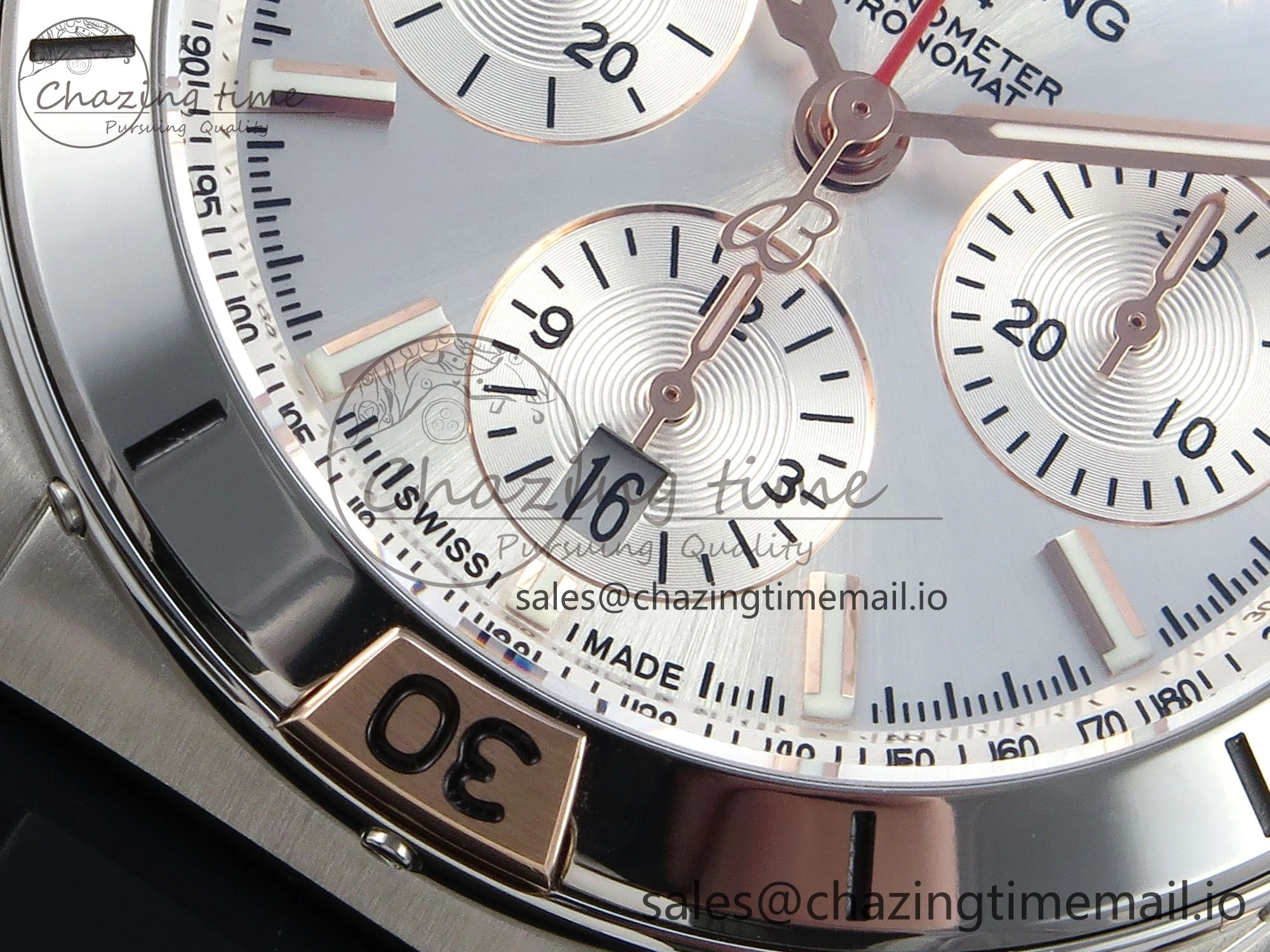 Chronomat B01 42mm SS TF 1:1 Best Edition Silver Dial on Black Rubber Strap A7750 V2