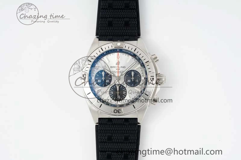 Chronomat B01 42mm SS TF 1:1 Best Edition Silver Dial on Black Rubber Strap A7750