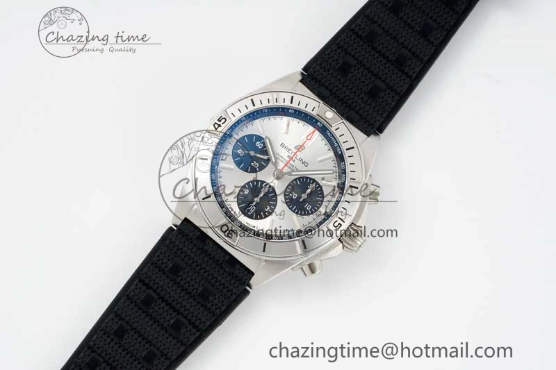 Chronomat B01 42mm SS TF 1:1 Best Edition Silver Dial on Black Rubber Strap A7750