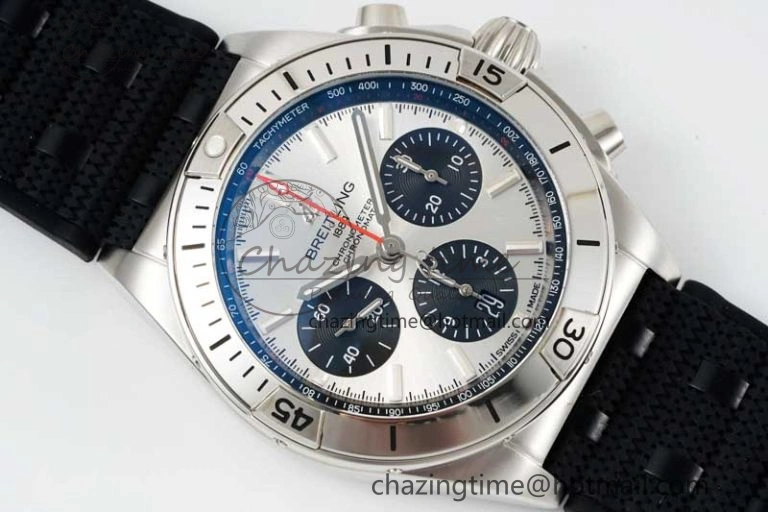 Chronomat B01 42mm SS TF 1:1 Best Edition Silver Dial on Black Rubber Strap A7750