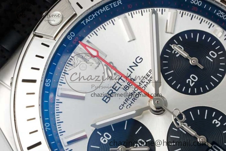 Chronomat B01 42mm SS TF 1:1 Best Edition Silver Dial on Black Rubber Strap A7750