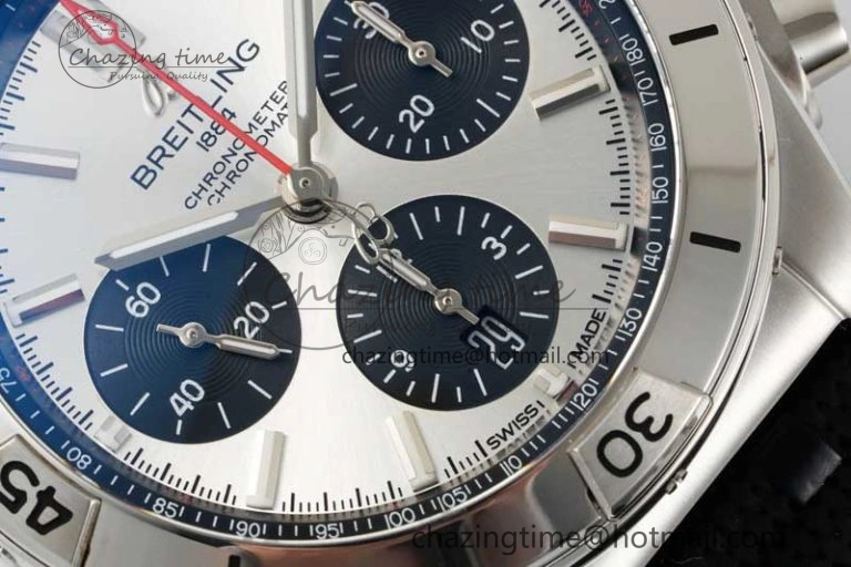 Chronomat B01 42mm SS TF 1:1 Best Edition Silver Dial on Black Rubber Strap A7750