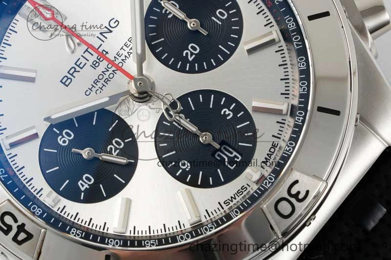 Chronomat B01 42mm SS TF 1:1 Best Edition Silver Dial on Black Rubber Strap A7750
