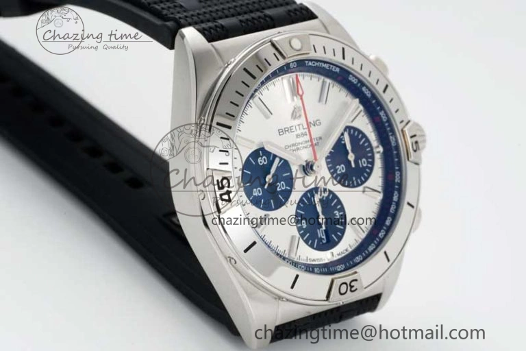 Chronomat B01 42mm SS TF 1:1 Best Edition Silver Dial on Black Rubber Strap A7750