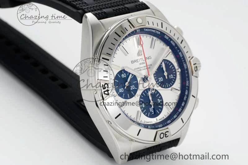 Chronomat B01 42mm SS TF 1:1 Best Edition Silver Dial on Black Rubber Strap A7750