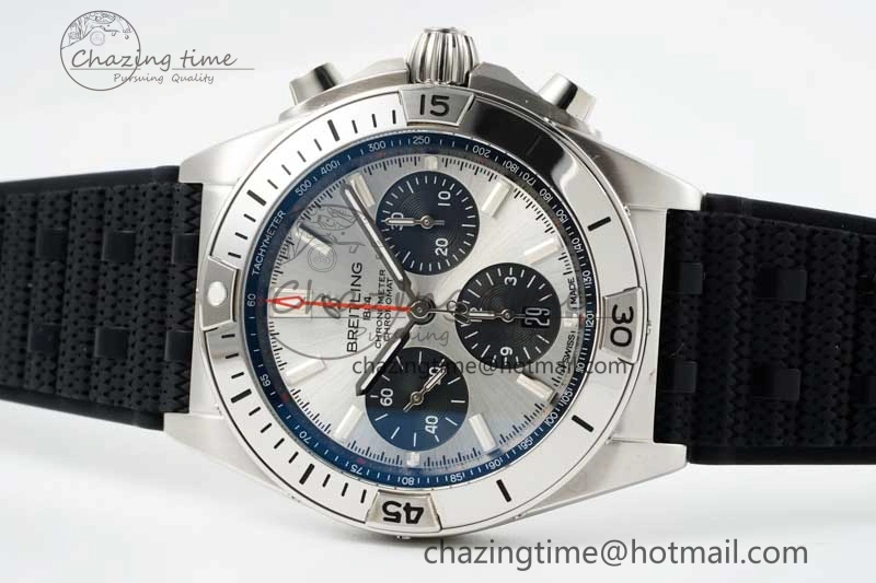 Chronomat B01 42mm SS TF 1:1 Best Edition Silver Dial on Black Rubber Strap A7750