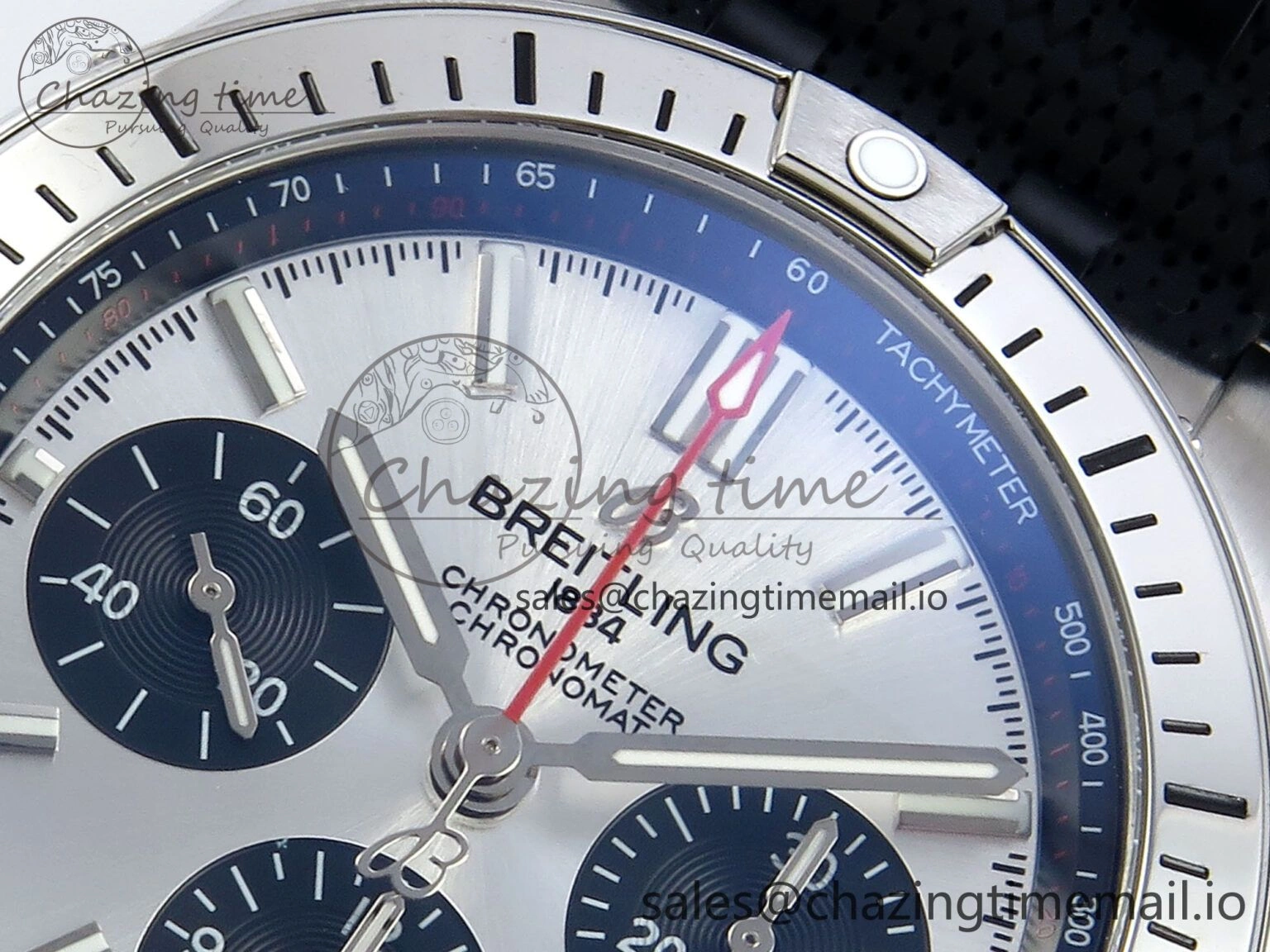 Chronomat B01 42mm SS TF 1:1 Best Edition Silver Black Dial on Black Rouleaux Strap A7750 V2