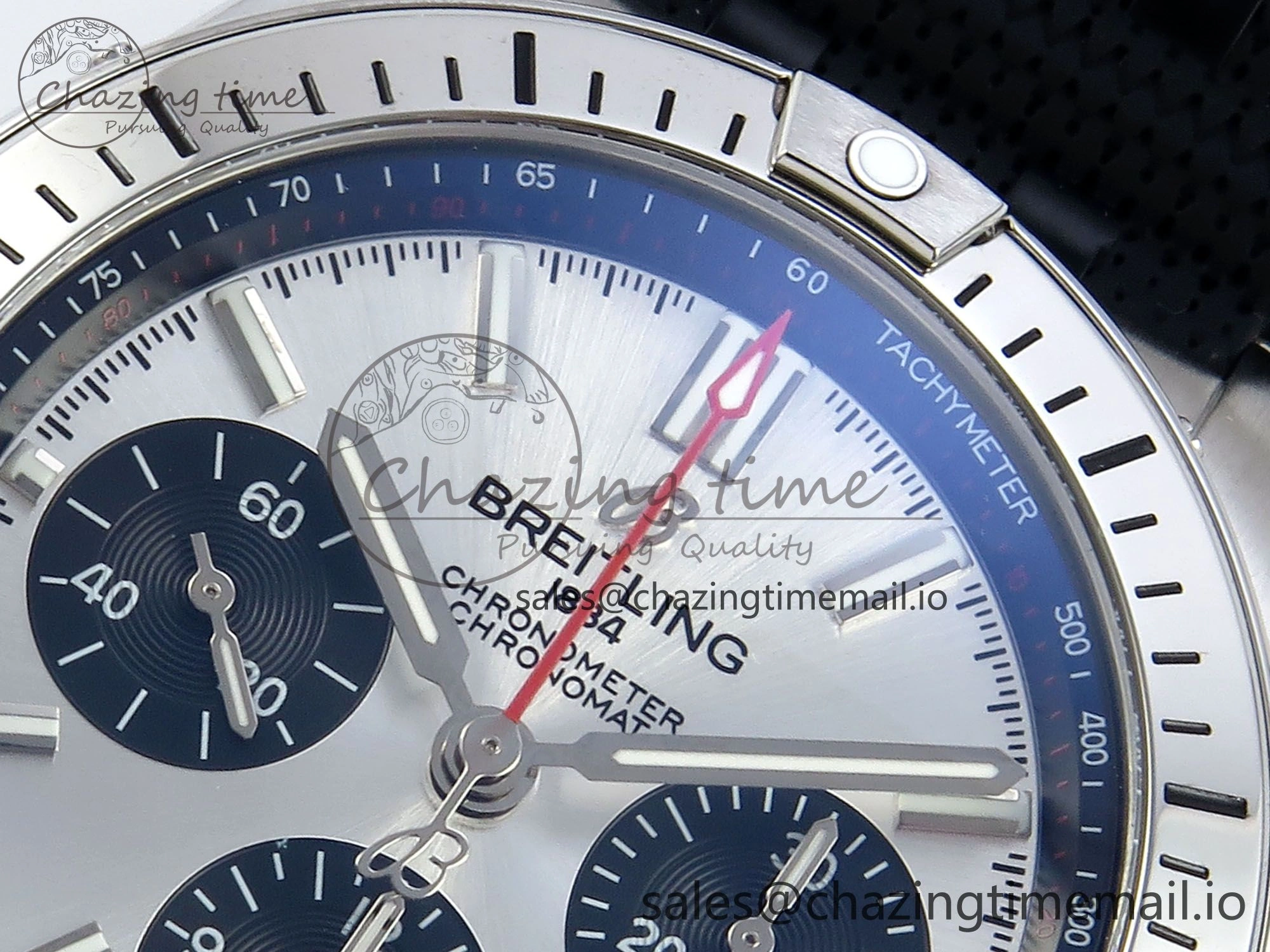 Chronomat B01 42mm SS TF 1:1 Best Edition Silver Black Dial on Black Rouleaux Strap A7750 V2