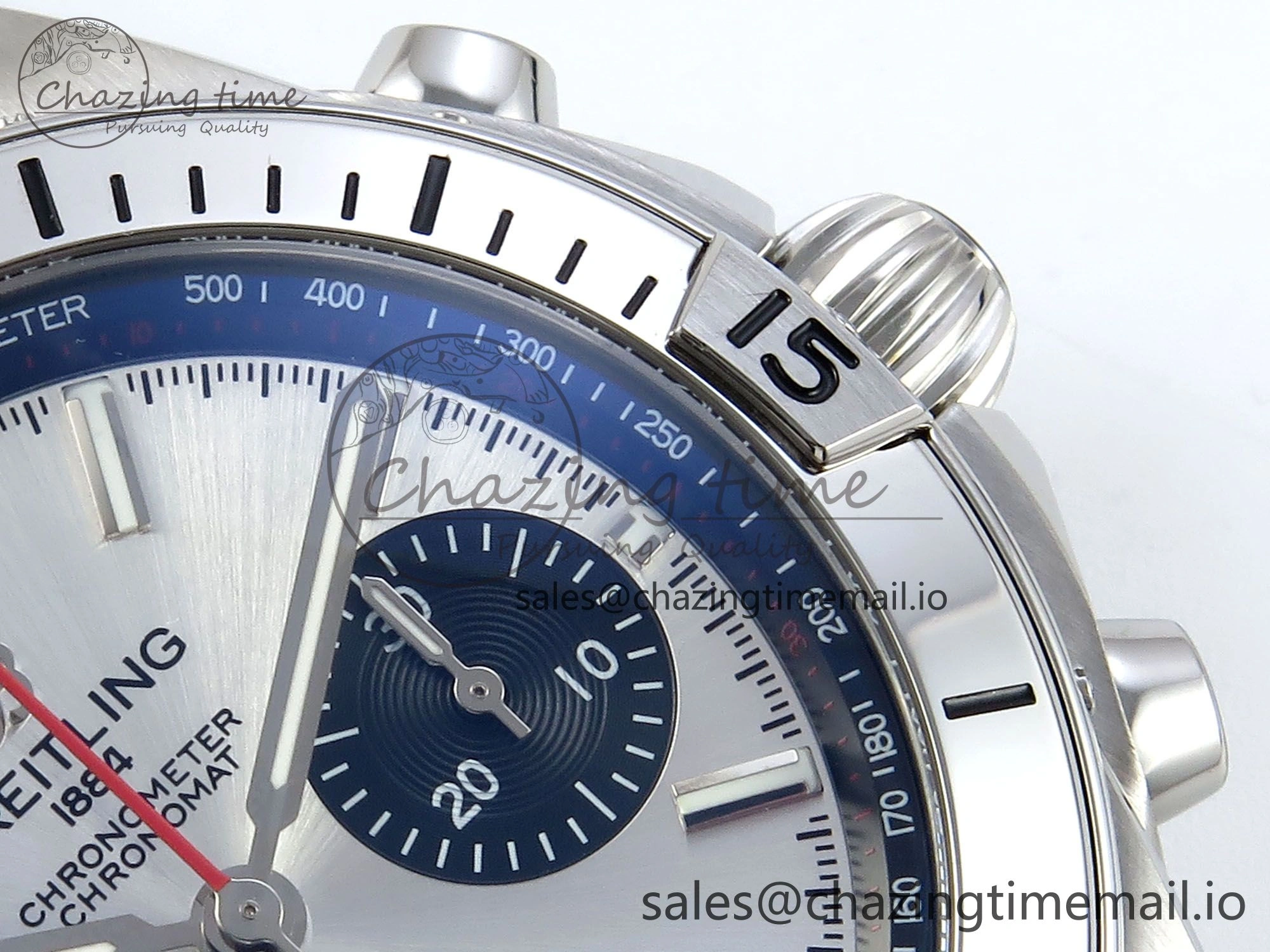 Chronomat B01 42mm SS TF 1:1 Best Edition Silver Black Dial on Black Rouleaux Strap A7750 V2