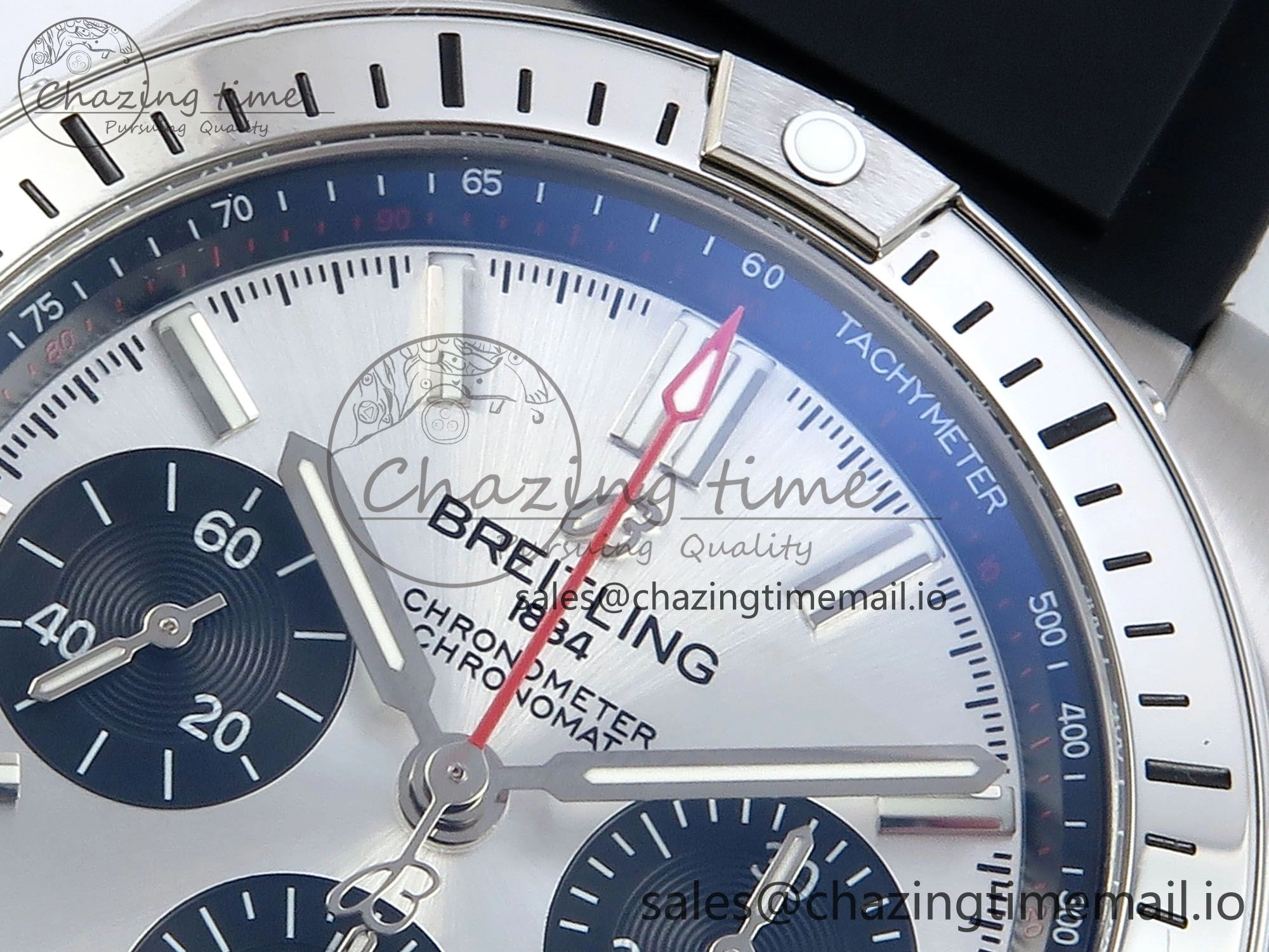 Chronomat B01 42mm SS TF 1:1 Best Edition Silver Black Dial on Black Rubber Strap A7750 V2