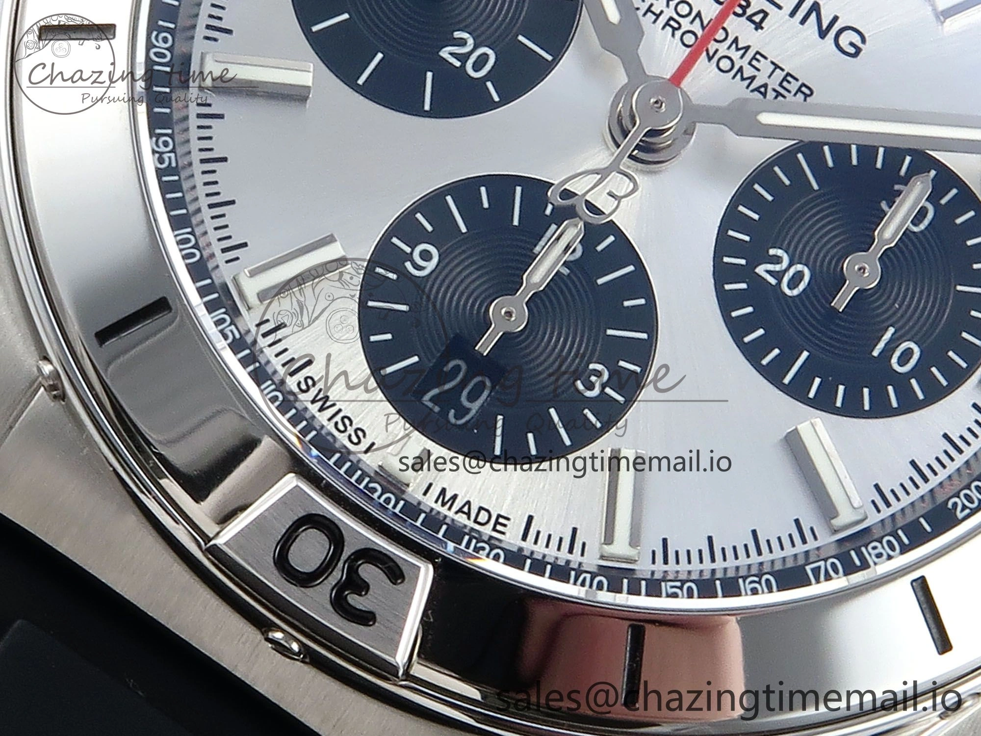 Chronomat B01 42mm SS TF 1:1 Best Edition Silver Black Dial on Black Rubber Strap A7750 V2